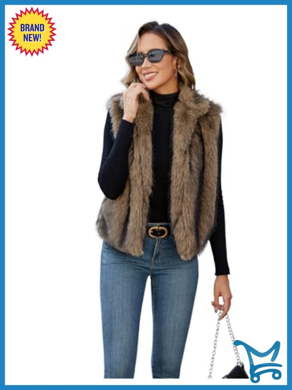 Faux Fur Vest Stand Collar Sleeveless Open Front Cardigan with Pockets